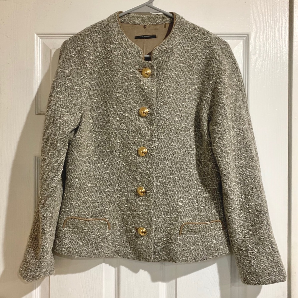 Elie Tahari Tweed Gold Button Blazer